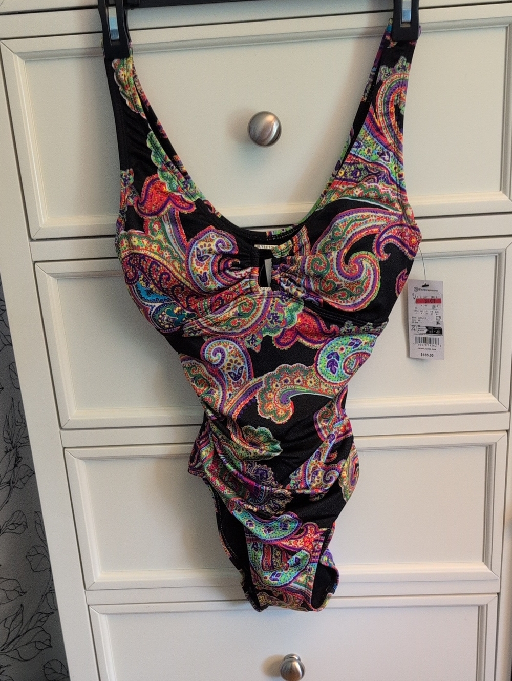 Ralph Lauren Black Paisley One-Piece Swimsuit with Multicolor Print